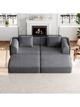 Trinkets Crazed - Convertible Sofa Bed, 72.4" Loveseat Sofa With Storage Pockets Modular Sleeper Couch Chenille Folding Floor Couch - Gray