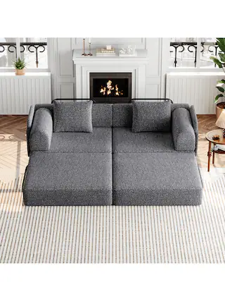 Front. Trinkets Crazed - Convertible Sofa Bed, 72.4" Loveseat Sofa With Storage Pockets Modular Sleeper Couch Chenille Folding Floor Couch - Gray.
