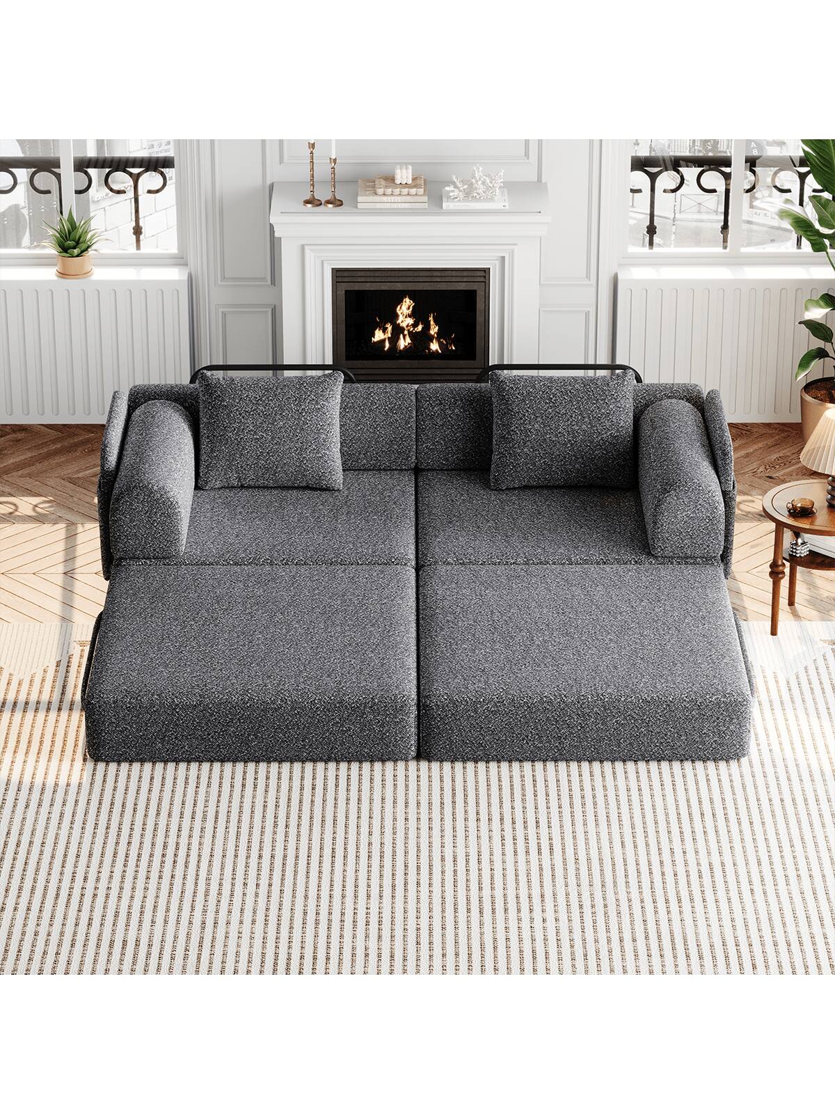 Front. Trinkets Crazed - Convertible Sofa Bed, 72.4" Loveseat Sofa With Storage Pockets Modular Sleeper Couch Chenille Folding Floor Couch - Gray.