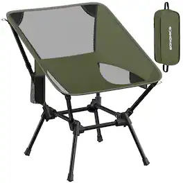 Songmics Home - Camping Chair, Lightweight Folding Beach Chair, Adjustable Height, Steel Frame, Supports 330 lb, 2 Storage Pockets - Green