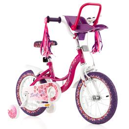 Costway - 16" Kids Bike with Doll Seat Girls Bicycle with Training Wheels for 4-7 Years Old Girl - Pink,Purple