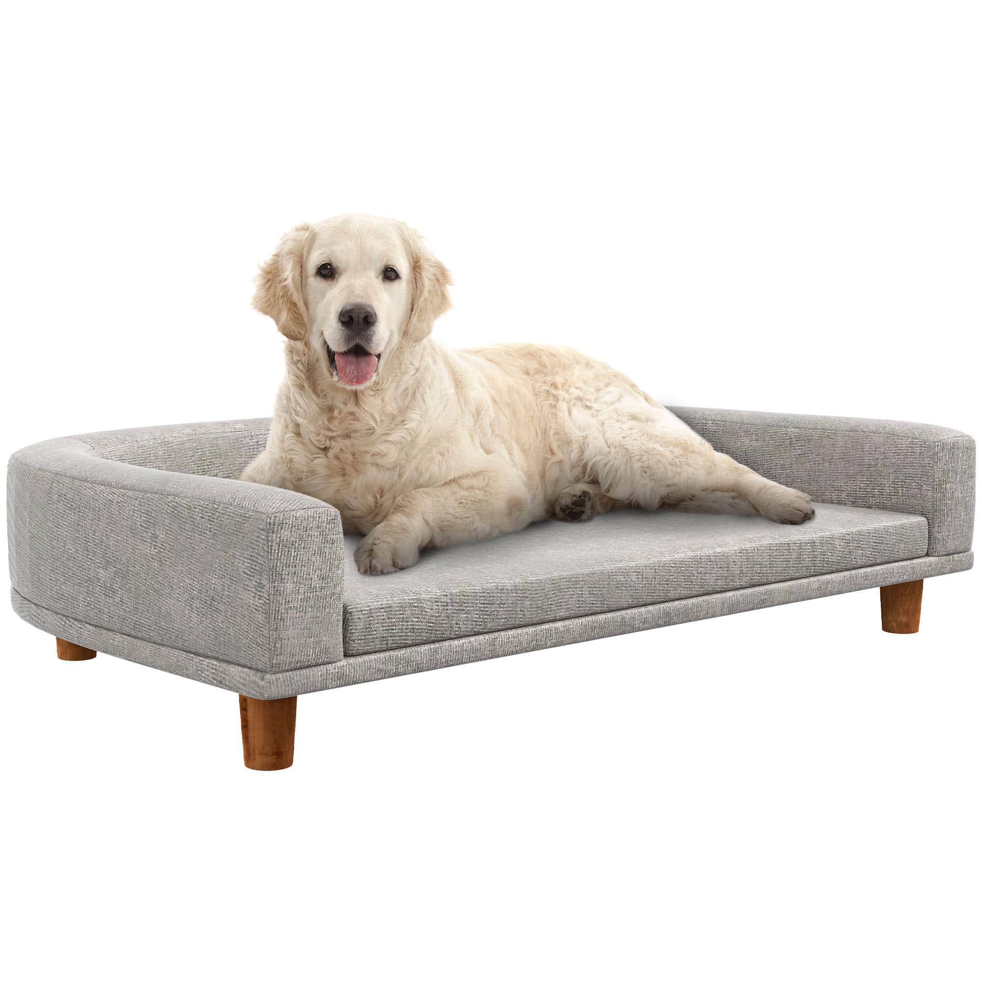 Siljoy - Dog Sofa with Wooden Legs, Luxury Cushion & Anti‑Slip Mat for Large Pets, Washable Cover - Gray