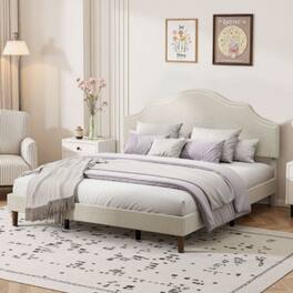 LUCKY ONE - King Size Platform Bed with Adjustable Headboard - No Box Spring Needed, 1000 lbs Cap - Beige