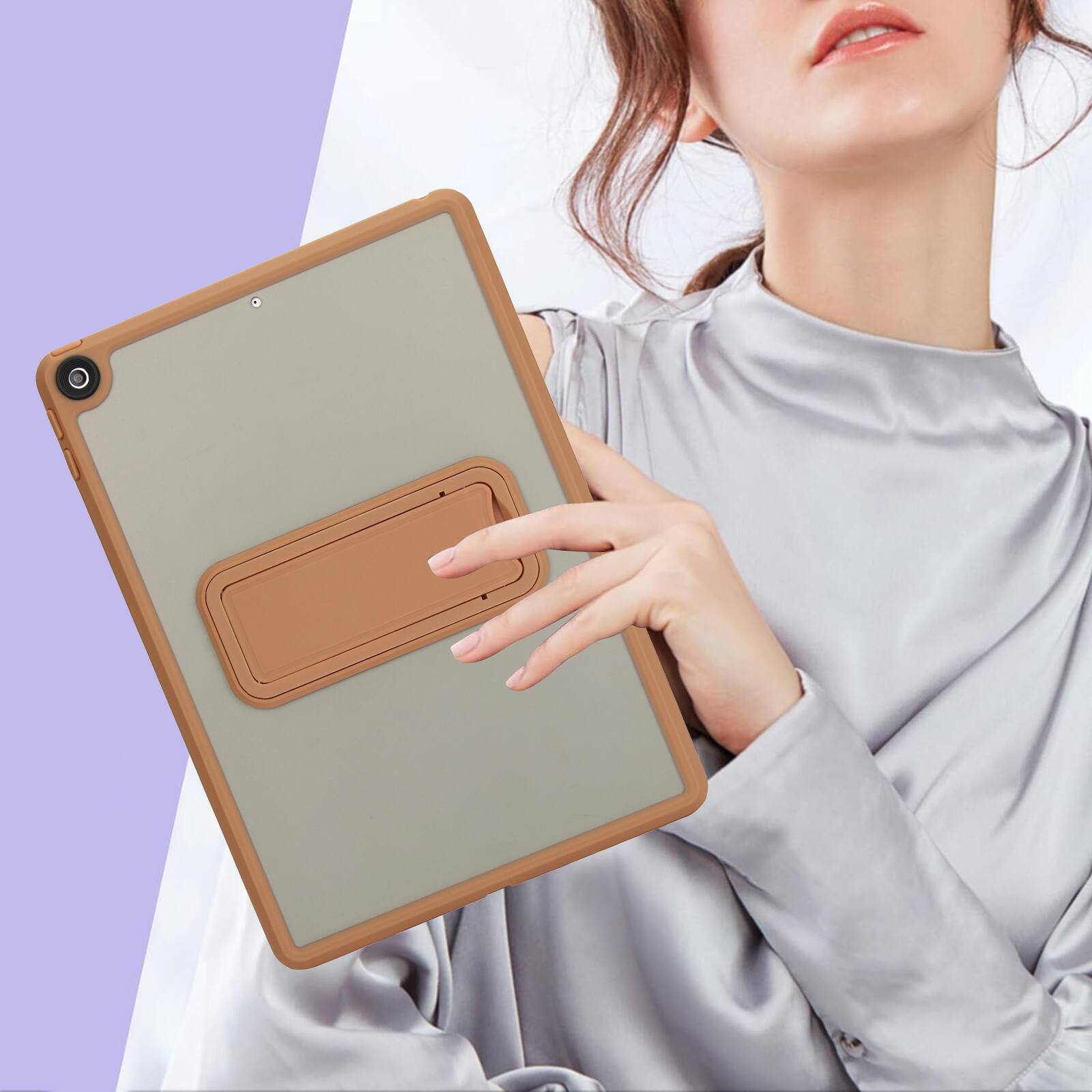 Alt View 3. UUCOVER - Case for iPad 9th 8th 7th Gen 10.2-inch (2021/2020/2019), Shockproof TPU+PC Matte Case Kickstand Slim Back Cover - Desertgold.