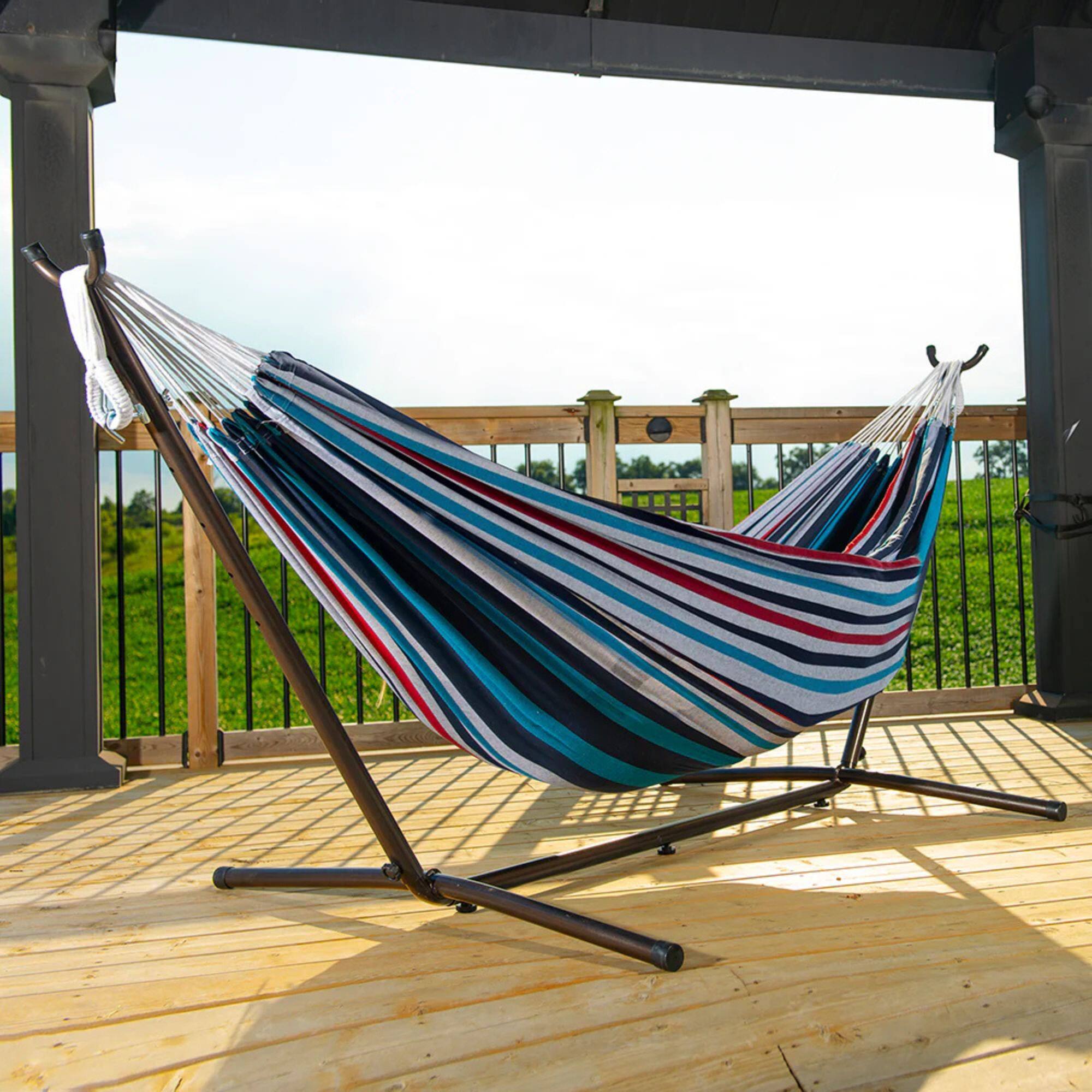 Vivere Double Cotton Hammock, Comfortable Daybed with Steel Stand