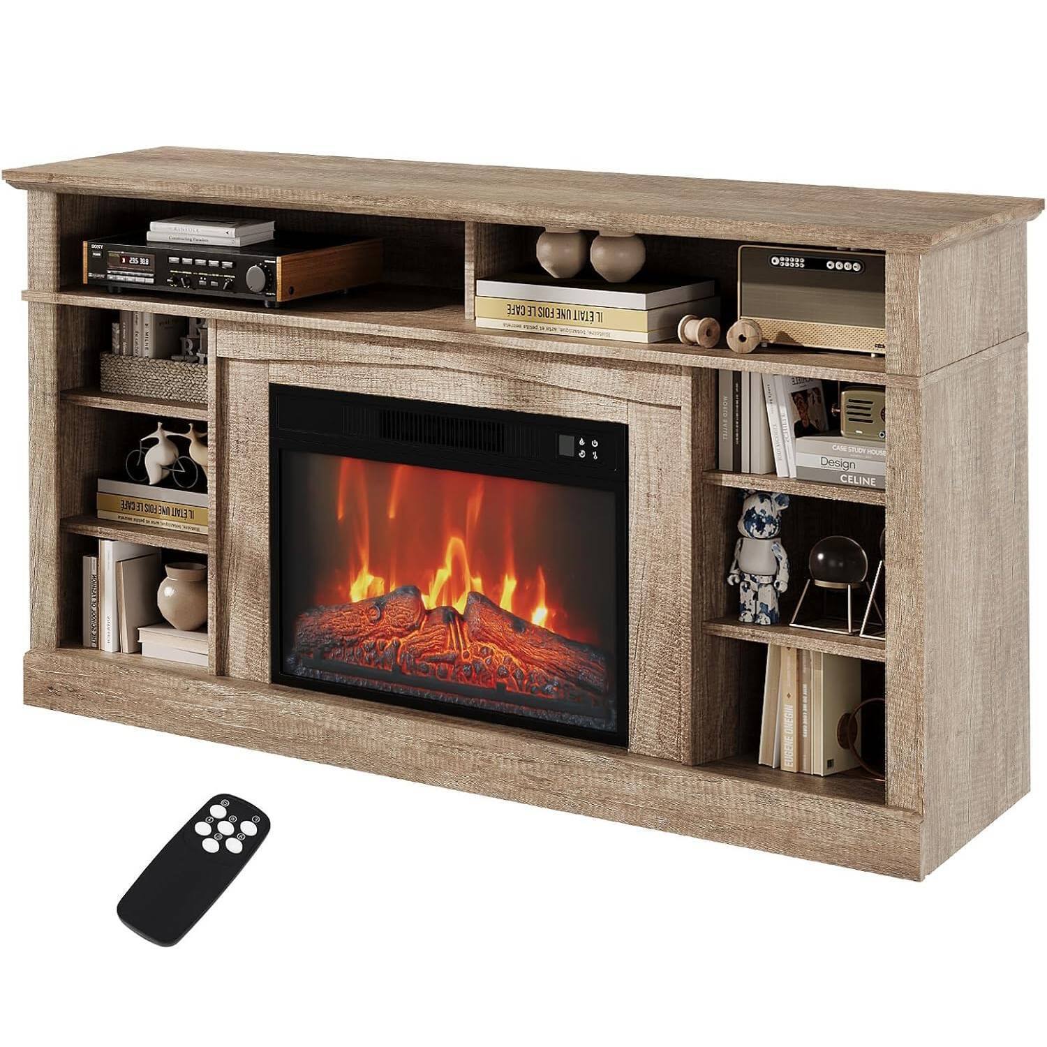 Qeetex - Modern 58 Inch Fireplace TV Stand with 23" Electric Fireplace Heater