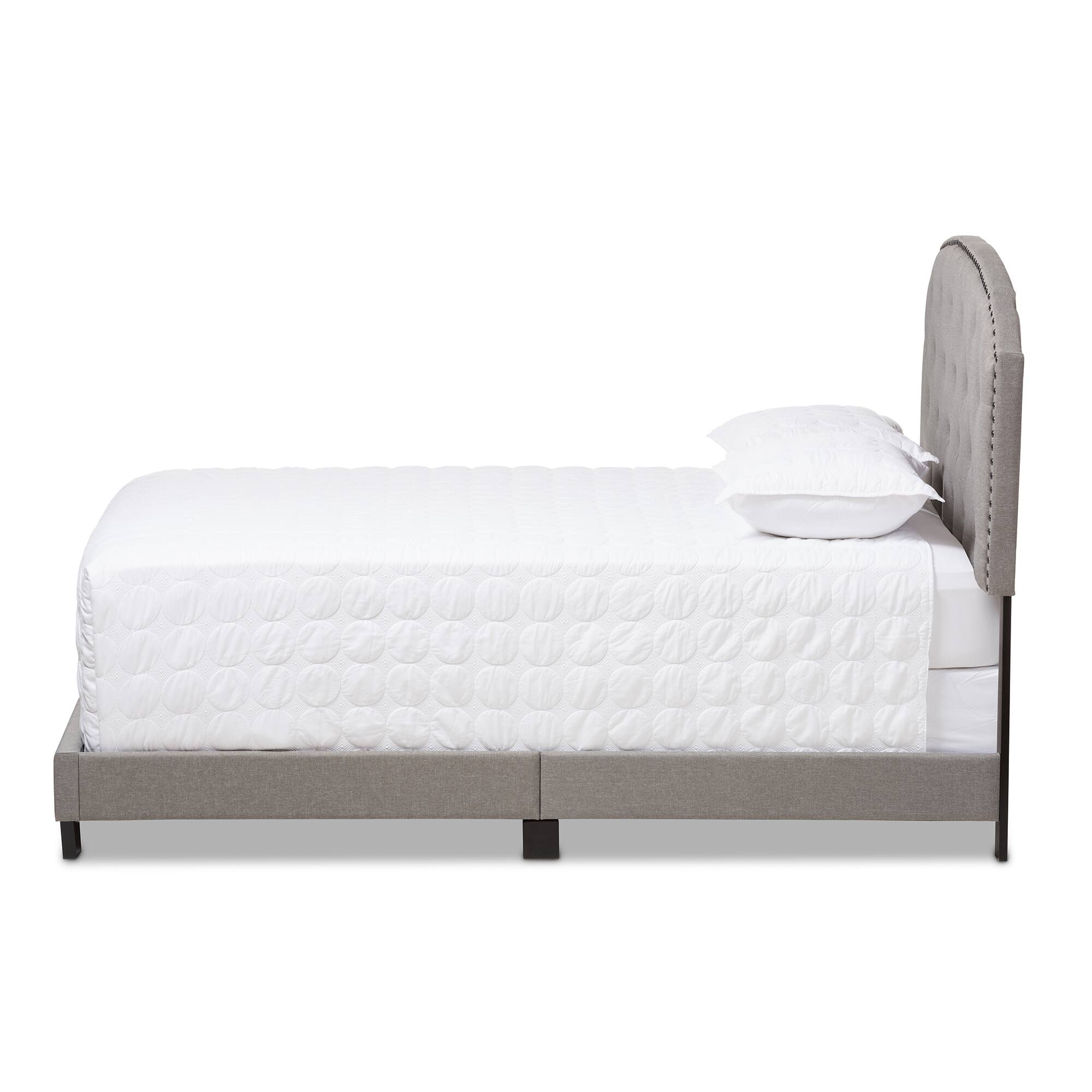 Angle. Baxton Studio - Lexi Modern and Contemporary Fabric Upholstered Queen Size Bed - Light Grey.