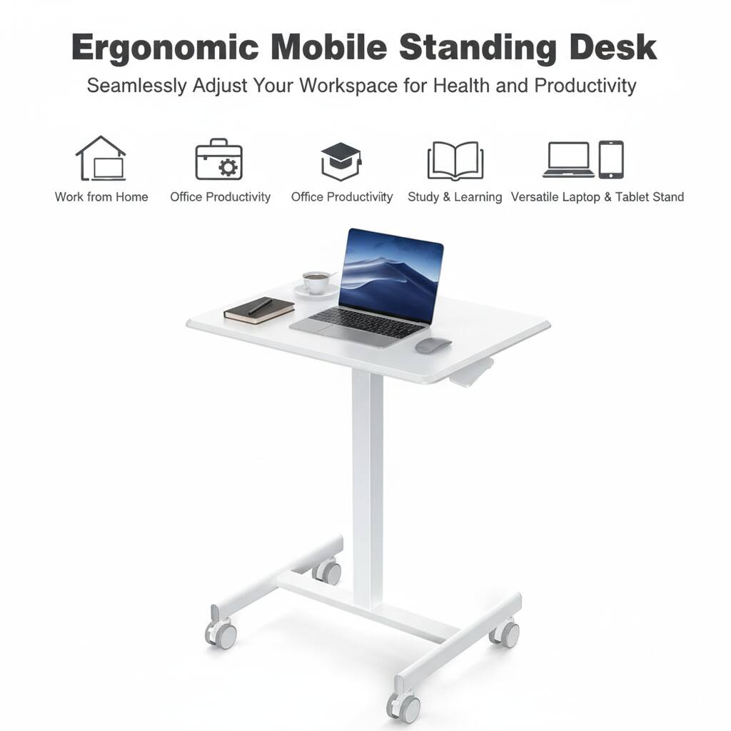 Ergonomic Mobile Standing Desk  
Seamlessly Adjust Your Workspace for Health and Productivity  

- Work from Home  
- Office Productivity  
- Office Productivity  
- Study & Learning  
- Versatile Laptop & Tablet Stand