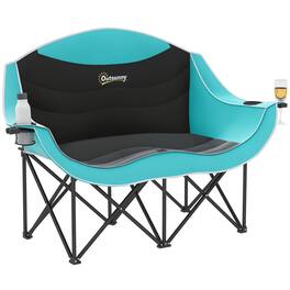 Outsunny - Folding Camp Chair for Adults, Double Camping Chair with Armrests, Cup Holders - Green