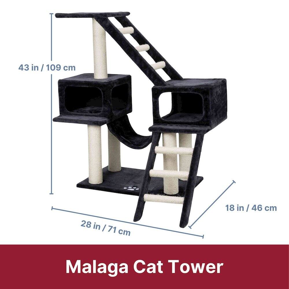 43 in / 109 cm  
28 in / 71 cm  
18 in / 46 cm  

Malaga Cat Tower