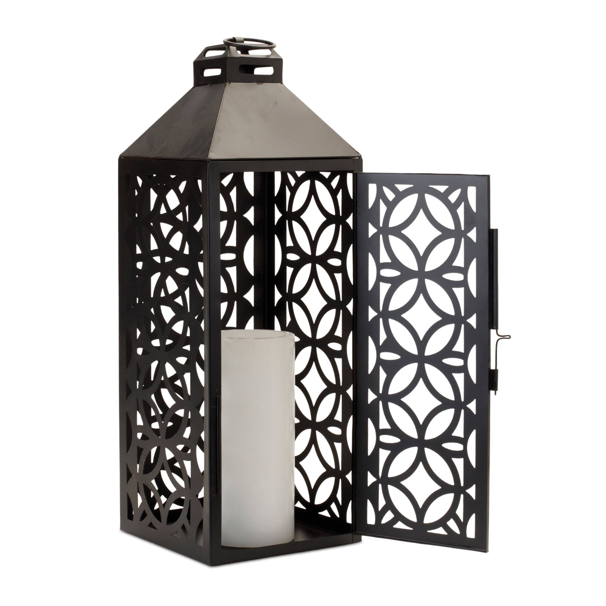 Angle. BreeBe - Ornate Geometric Metal Lantern (Set of 2) - Black.