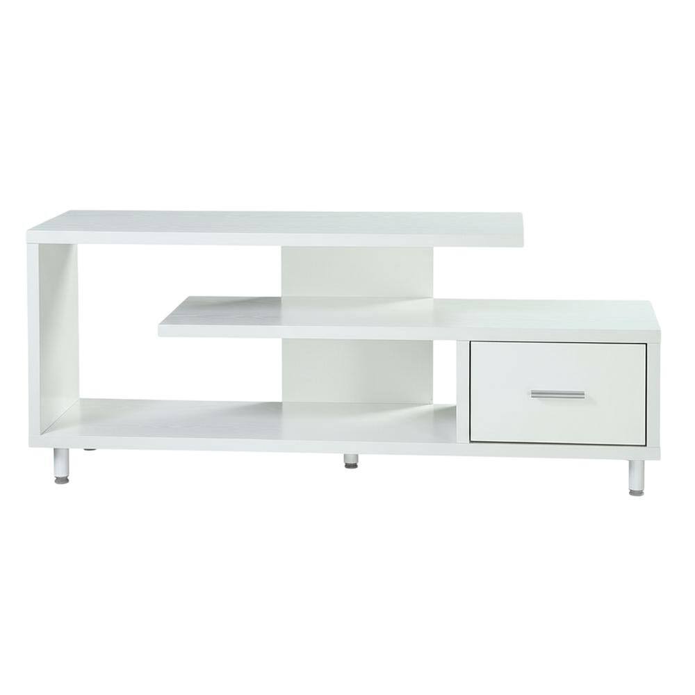 Alt View 3. FurniFact - White 1-Drawer TV Stand with Shelves for TVs Up to 65 Inches, Contemporary Style - White.