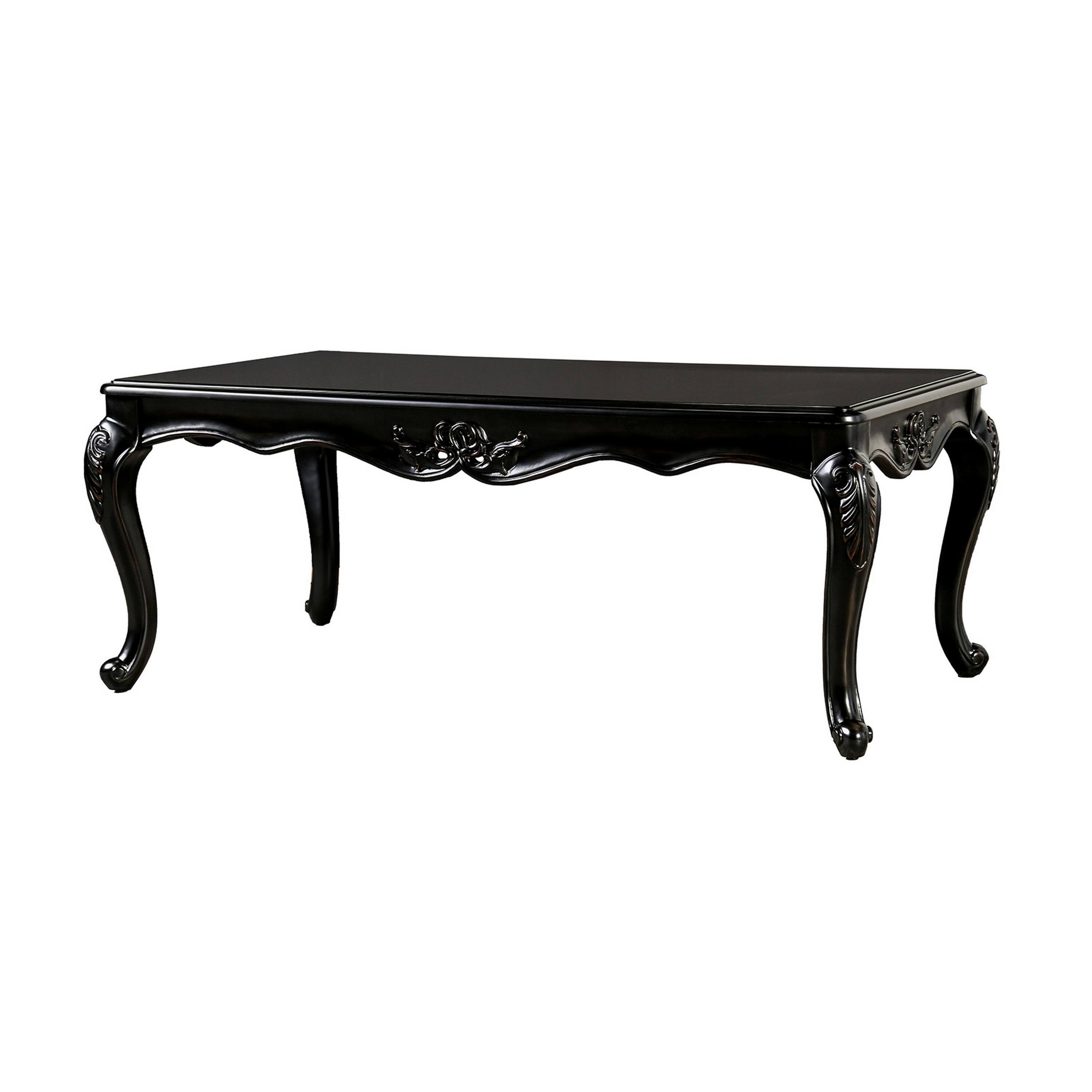 Alt View 1. Manhattan Lane - Roche Coffee Table, 53 Inch, Classical Cabriole Legs, Dark Brown Solid Wood - Espresso Brown.