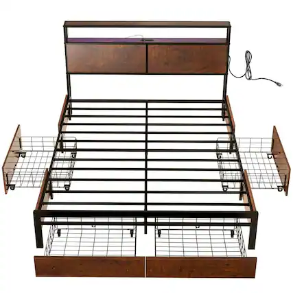 Front. Hivvago - Full size Platform Bed with Headboard and Storage Drawers in Brown Wood Finish - Brown.