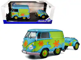 2024 Volkswagen Kool Kombi Van with Trailer "Ghost Hunter" Blue and Green with Graphics 1/18 Diecast Model Car by Solido