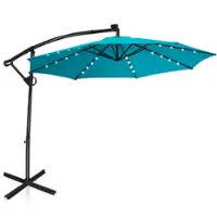 Costway - 10FT Patio Offset Umbrella Solar Powered LED 360Degree Rotation Aluminum - Turquoise - Front_Zoom
