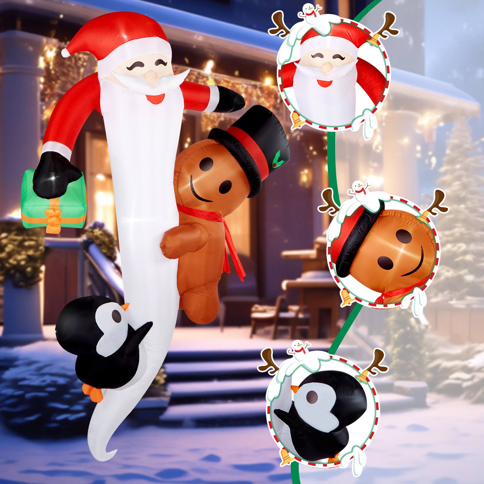 Alt View 2. CAMULAND - 8 FT Hanging Santa Christmas Inflatable Outdoor Decorations - White Brown.