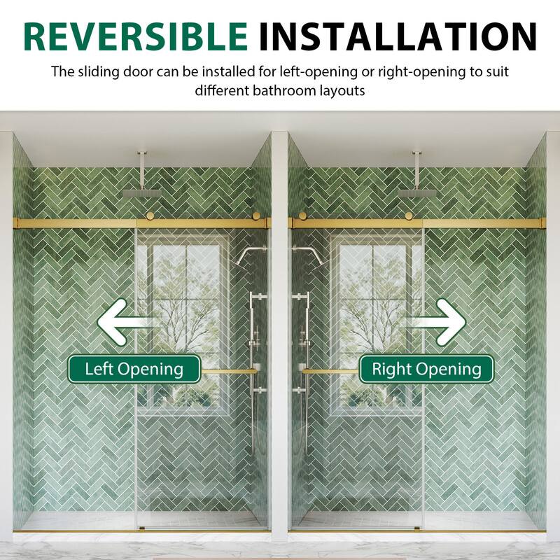 REVERSIBLE INSTALLATION  
The sliding door can be installed for left-opening or right-opening to suit different bathroom layouts  

Left Opening  
Right Opening