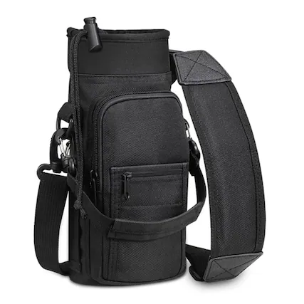 Front. Kitcheniva - Adjustable Shoulder Strap Sling Bag For Water Bottle Black - Black.