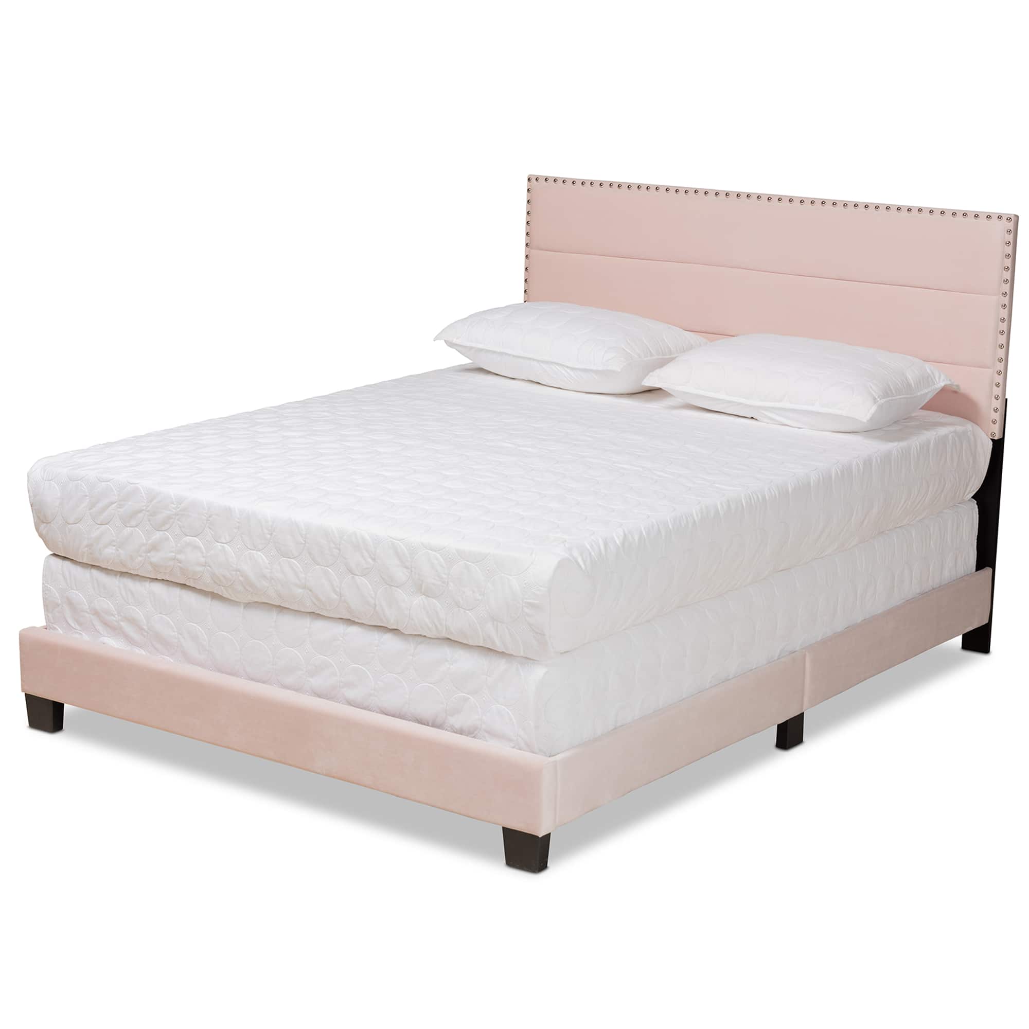 Baxton Studio - Tamira Modern and Contemporary Glam Velvet Fabric Upholstered Full Size Panel Bed - Light Pink/Black price history on PriceWatchPro