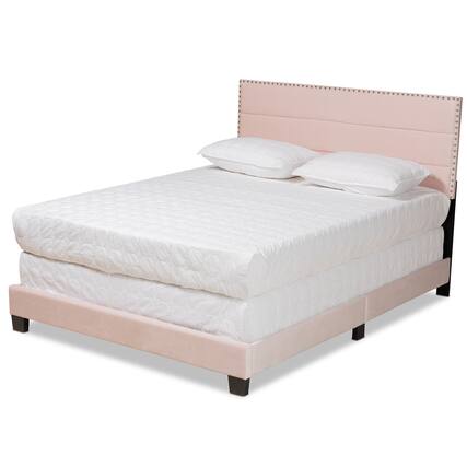 Front. Baxton Studio - Tamira Modern and Contemporary Glam Velvet Fabric Upholstered Full Size Panel Bed - Light Pink/Black.