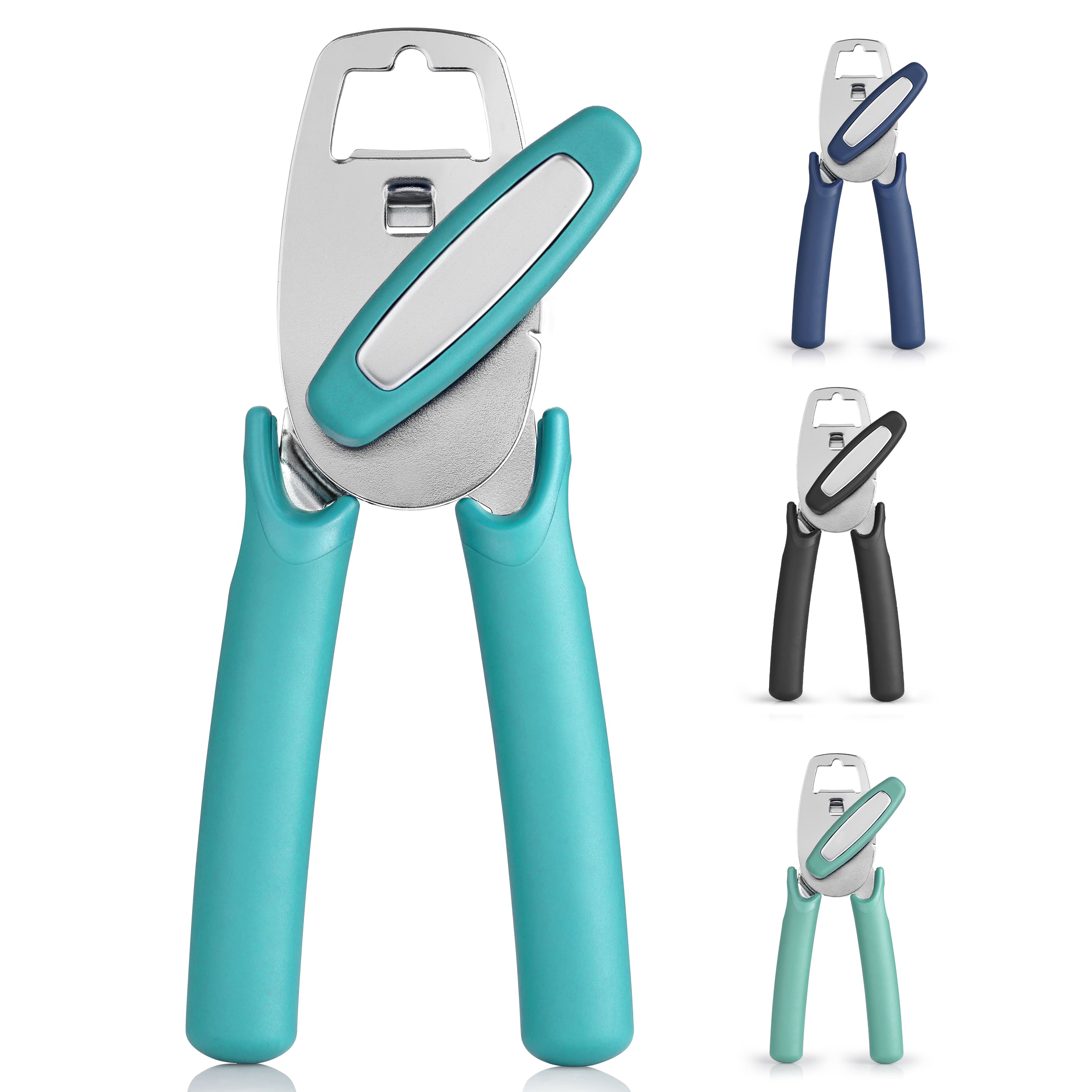 Zulay Kitchen - Heavy-Duty Manual Can Opener with Soft Grip Handles & Built-In Bottle Opener - Aqua