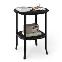 Gymax - Round End Table 2-Tier Night Stand w/Storage Shelf Modern Bedside Table - Black