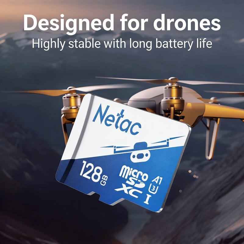 Designed for drones  
Highly stable with long battery life  
Netac 128 GB Micro SDXC A1