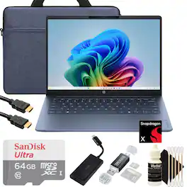 HP - OmniBook 3 14" 2K Touchscreen Laptop - Snapdragon X - 16GB Memory, 512GB SSD, 64GB microSDXC Accessory Bundle - Starlit Blue