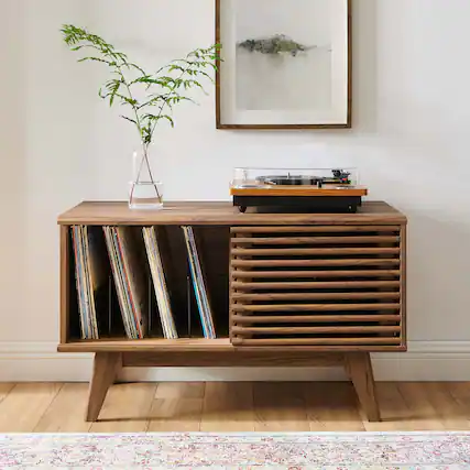 Front. Modway - Render Vinyl Record Display Stand by Modway - Walnut.