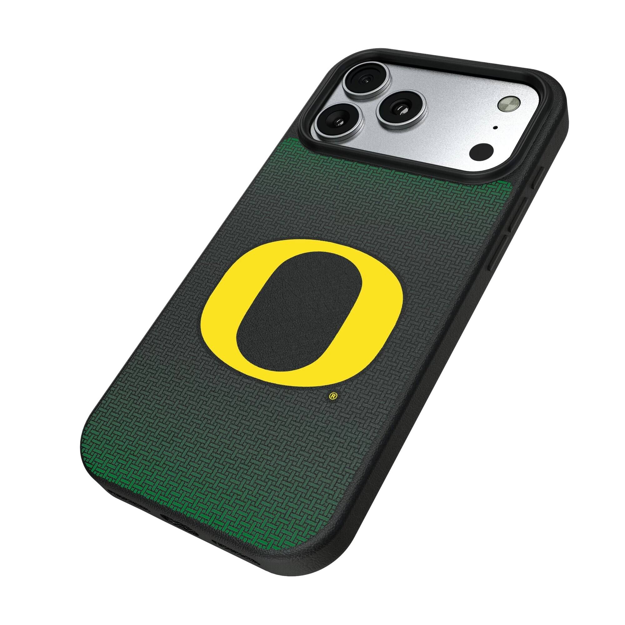 Alt View 1. Keyscaper - Oregon Ducks Linen Logo iPhone Magnetic Bump Case - 17 Pro Max - Black.
