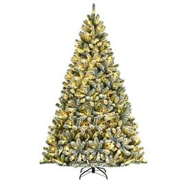 WELLFOR - 8ft Pre‑Lit Artificial Christmas Tree with 928 Branch Tips,650 LED Lights, Snow‑Flocked Hinged Xmas Tree - Green