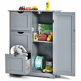 Ecooso - Bathroom Floor Storage Cabinet with 3 Drawers and 1 Cupboard Organizer - Gray