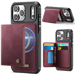 Dteck - for iPhone 17 Pro Max Wallet Case with RFID Blocking Credit Card Holder, 2 In 1 Detachable Magnetic Phone Cover - Red