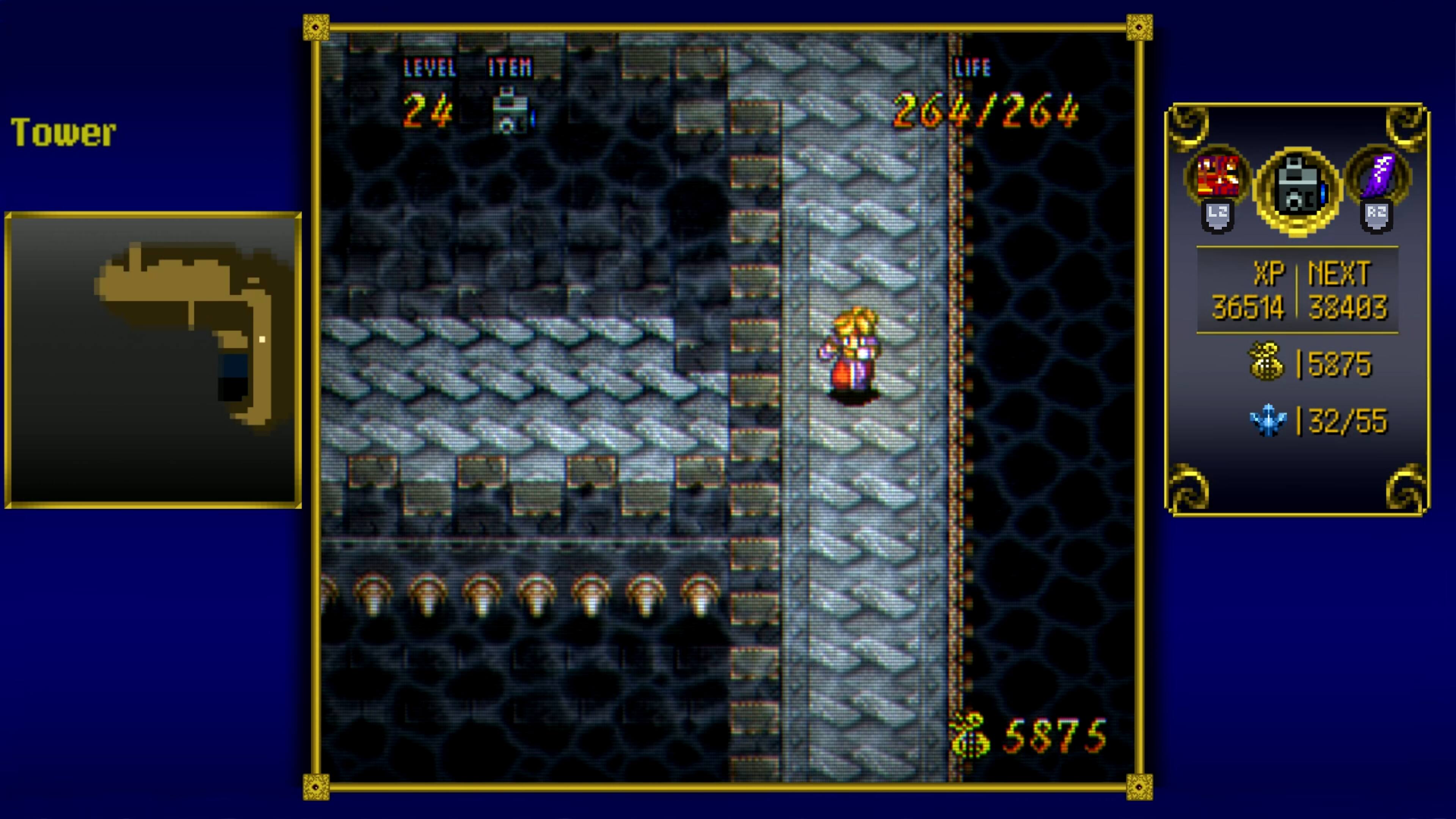 Tower  
LEVEL 24  
ITEM  
LIFE 264/264  
R2  
XP NEXT 36514 38403  
5875 | 32/55  
5875