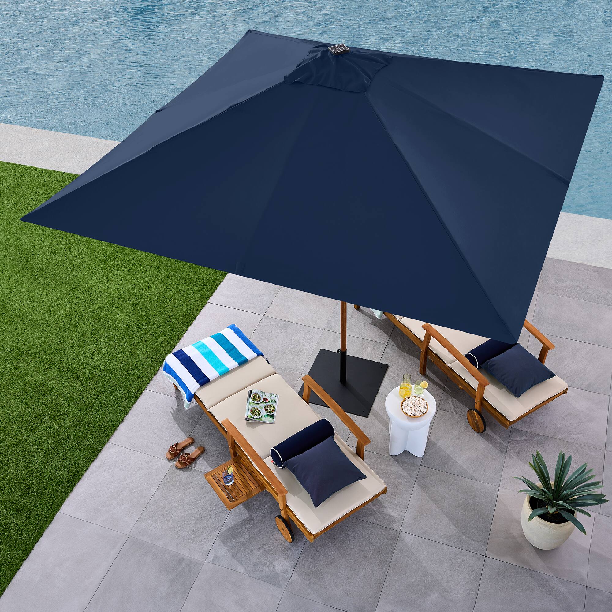 Alt View 4. Best Choice Products - Best Choice Products 9ft Deep Square Solar LED Lighted Patio Umbrella w/ Woodgrain Pattern, UV-Resistant - Navy Blue - Navy Blue.