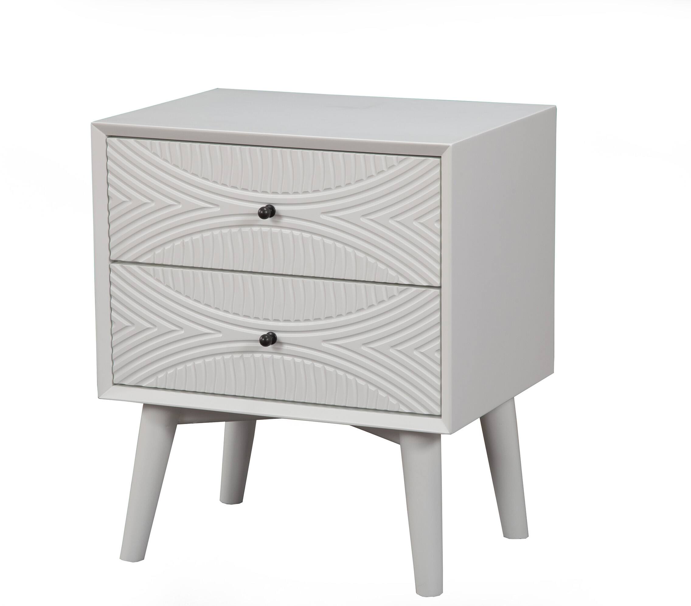 Front. Manhattan Lane - Two Drawers Mahogany Wood Nightstand with Tapered Legs - White.