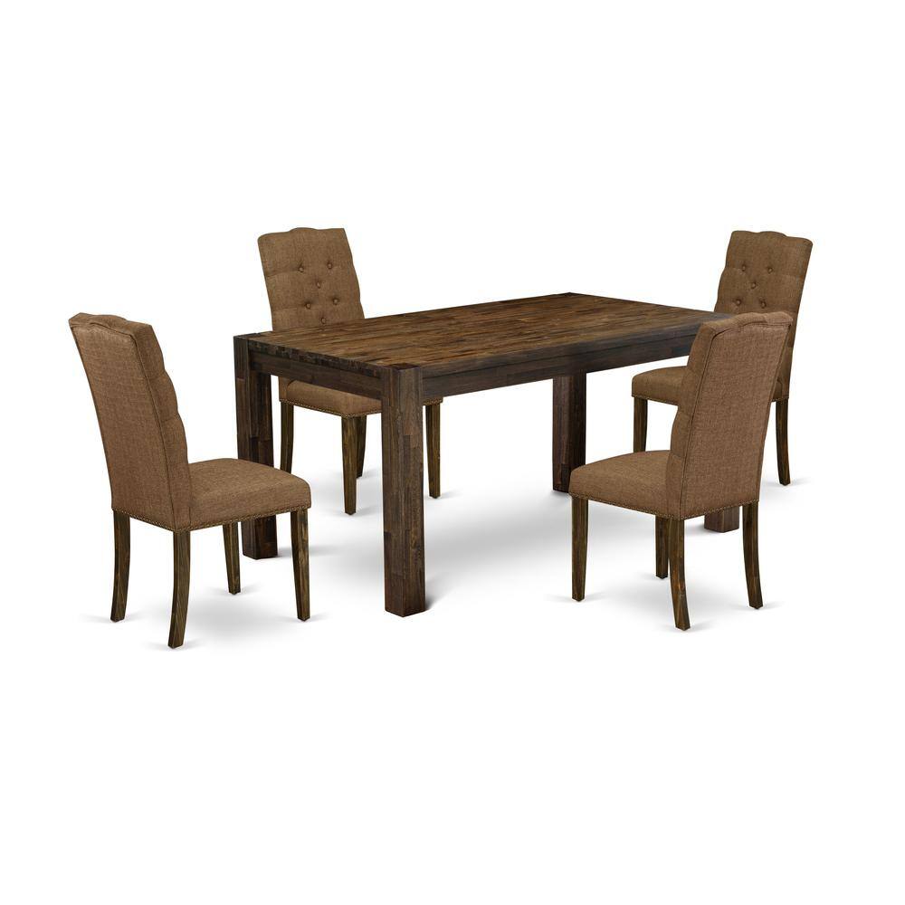 Left. East West Furniture - East West Furniture CNEL5-77-18 5-Pc Dining Room Table Set- 4 Dining Chair with Brown Beige Linen Fabric Seat and - Jacobean.
