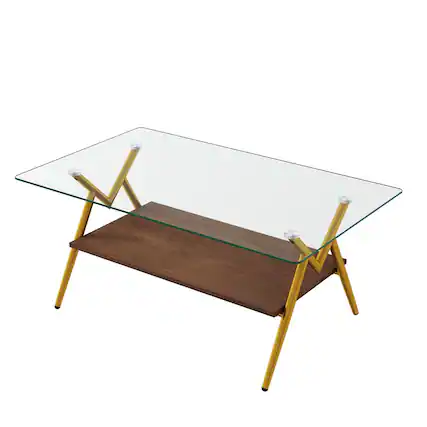 Front. Ecooso - Rectangle Coffee Table with Tempered Glass top and Golden Metal Legs, Modern Table for Living Room , Transparent Glass - Transparent.