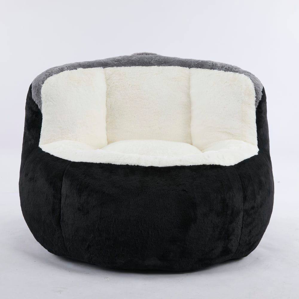 Back. Resenkos - Oversized Bean Bag Chair, Multicolor Faux Fur Couch Filled with Sponge, Large Lounger Sofa, Black White Grey - Multicolor.