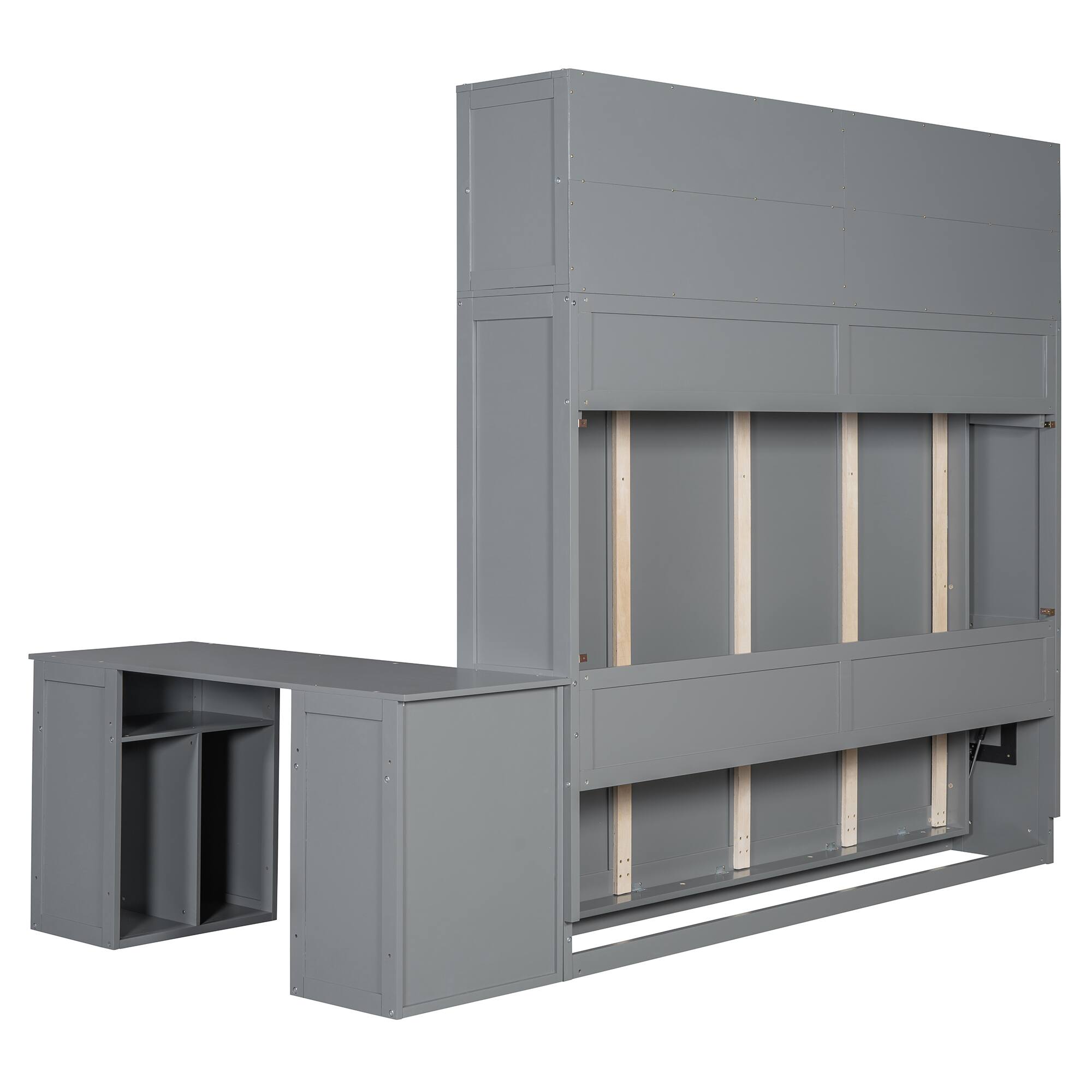Alt View 8. Tiramisubest - Queen Size Gray Wood Murphy Bed with Desk & Storage - Gray.