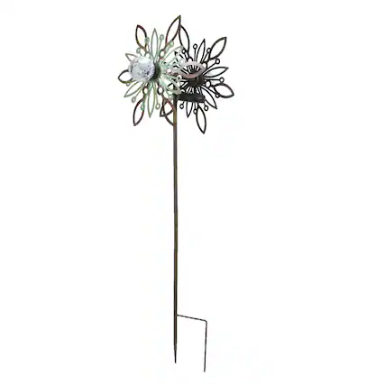 Front. Things2Die4 - 36 Inch Metal Solar LED Kinetic Wind Spinner Outdoor Garden Yard Art Flower - Green.
