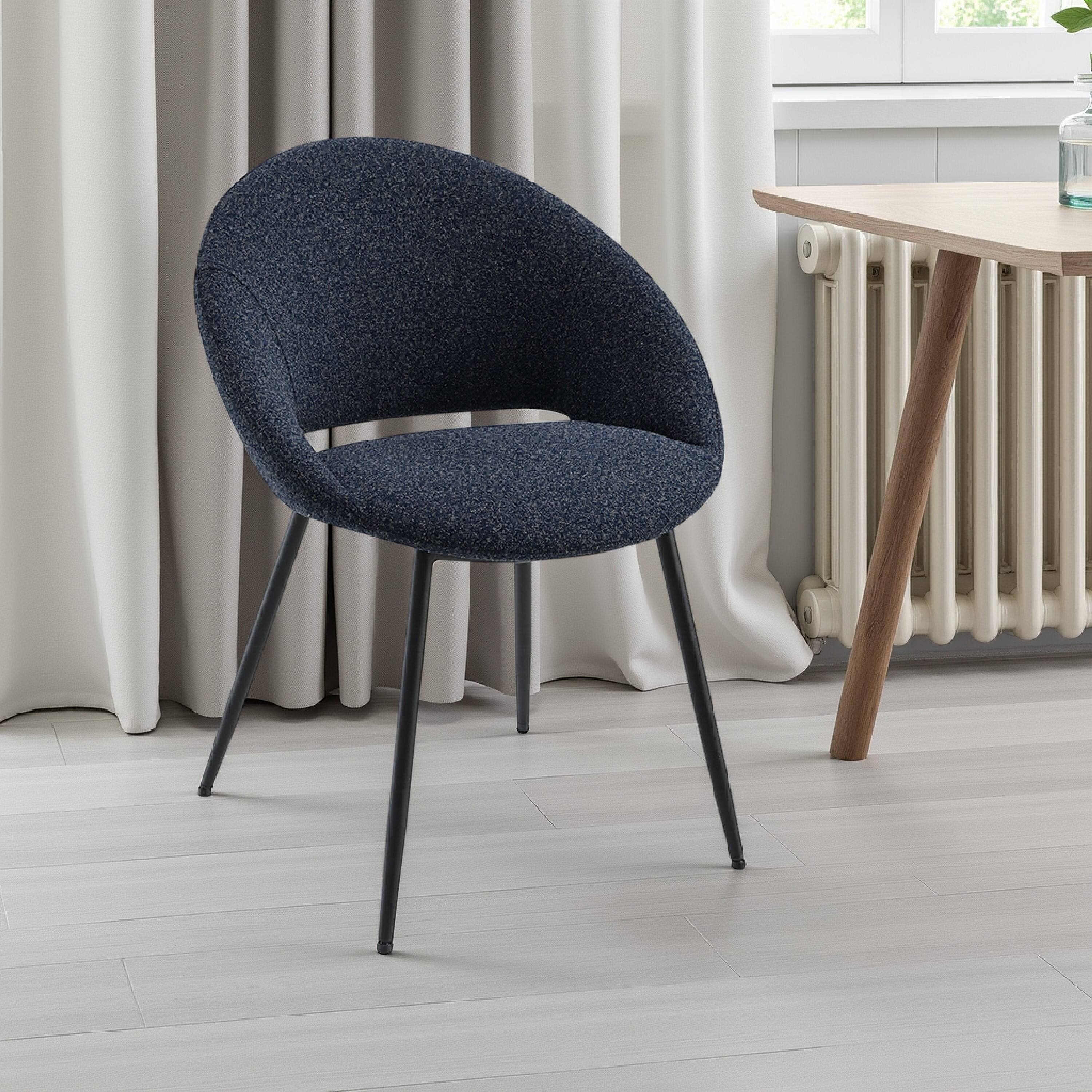 Alt View 5. Manhattan Lane - Laus Side Dining Chair Set of 2, Black Boucle, Sleek Black Metal Frame - Black, Black.