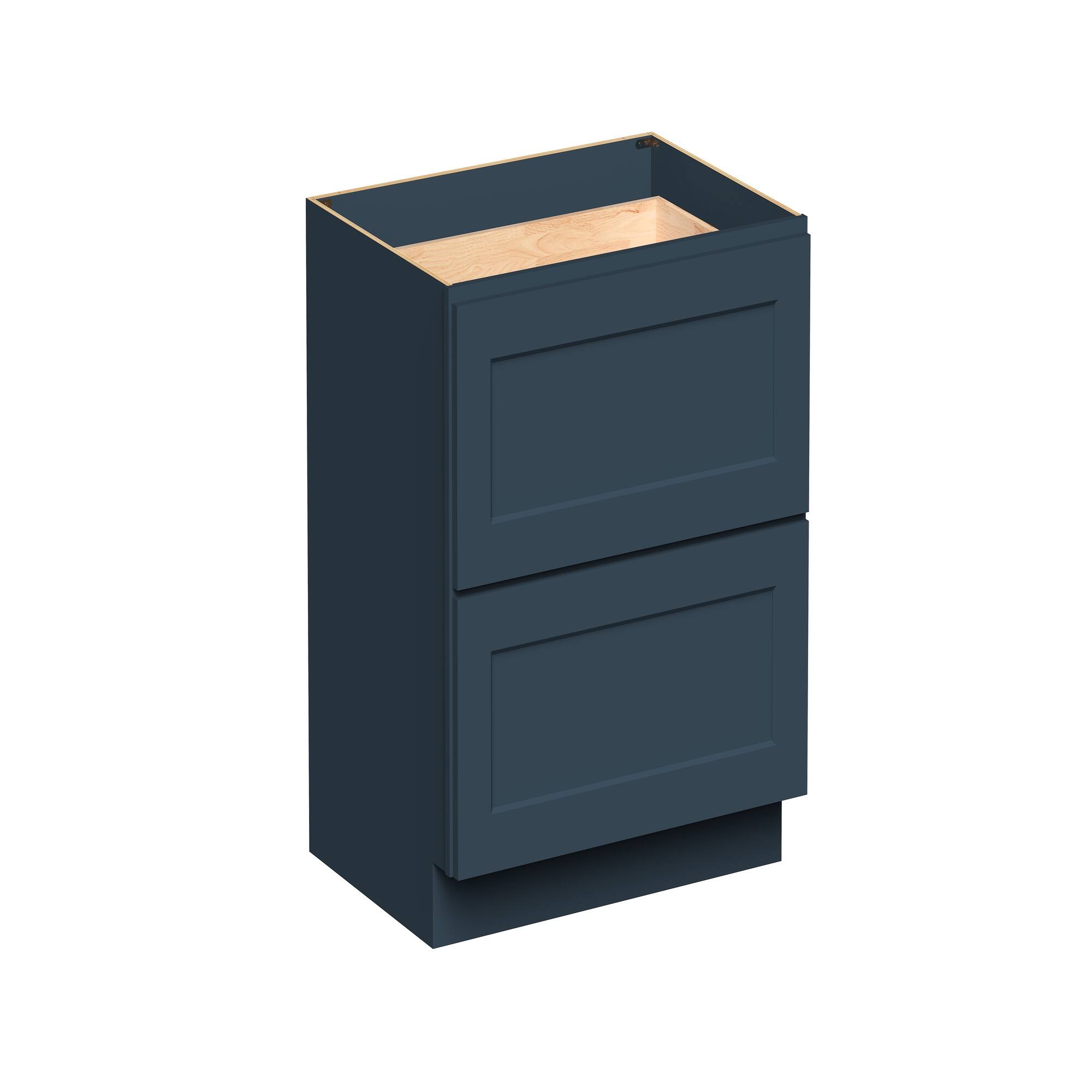 Angle. Boyel Living - 33-in W x 34.5-in H x 24-in D Shaker RTA Kitchen 2-Drawer Base Cabinet with Soft-Close Drawers - Charcoal Blue.