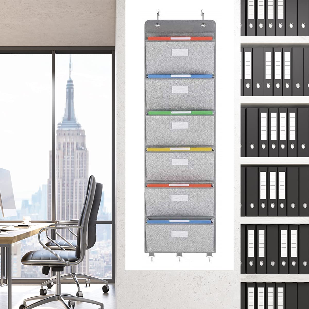 Alt View 6. Dapper Styles - Over The Door File Organizer - 6 Pockets Hanging Wall Mounted Storage Files Holder Pocket Chart For Magazin... - Quadrate.