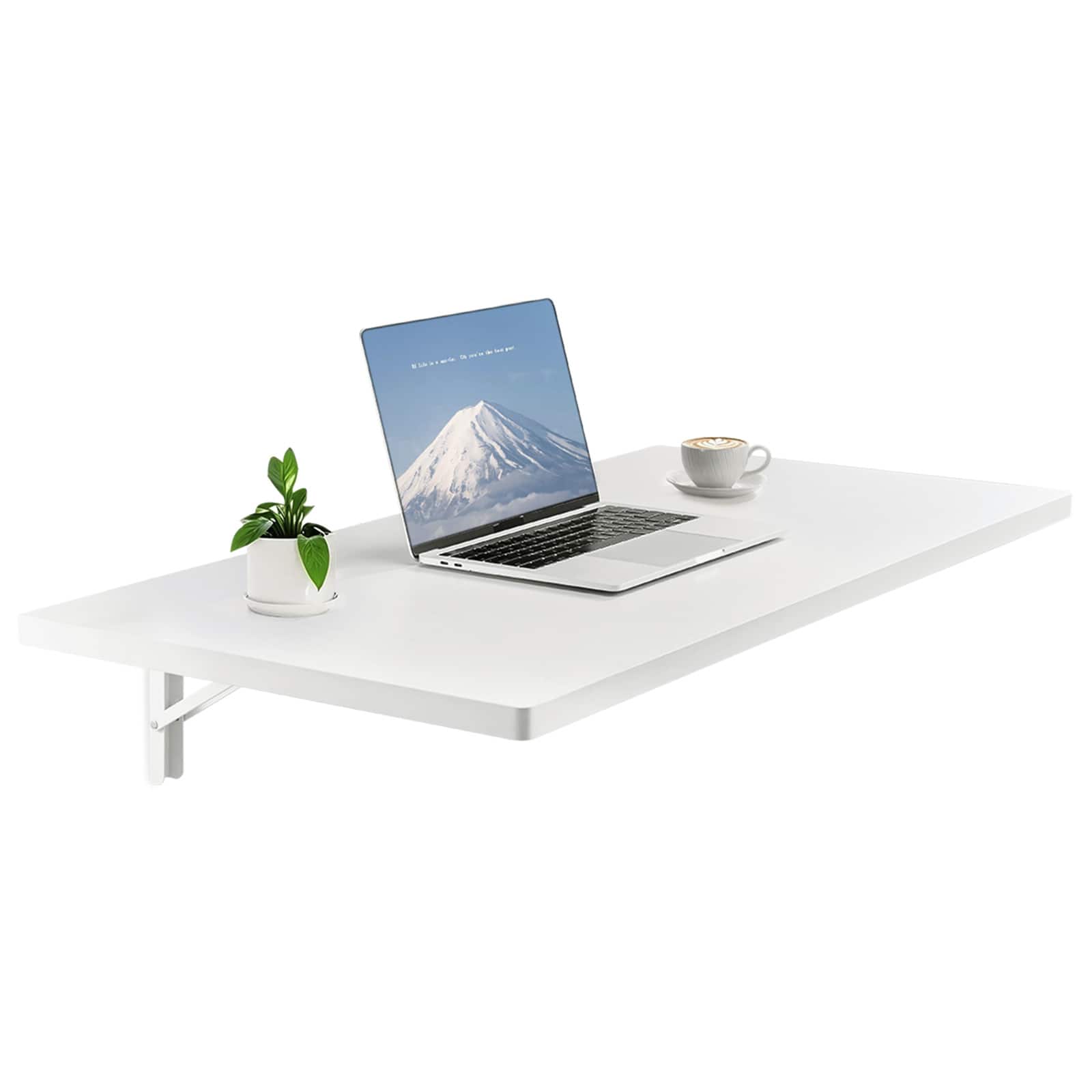 VEVOR - Wall Mounted Folding Table, 39.4 x 19.7 inches Wall Mount Table, Floating Desk with Iron Bracket, Fold Down Desk - White