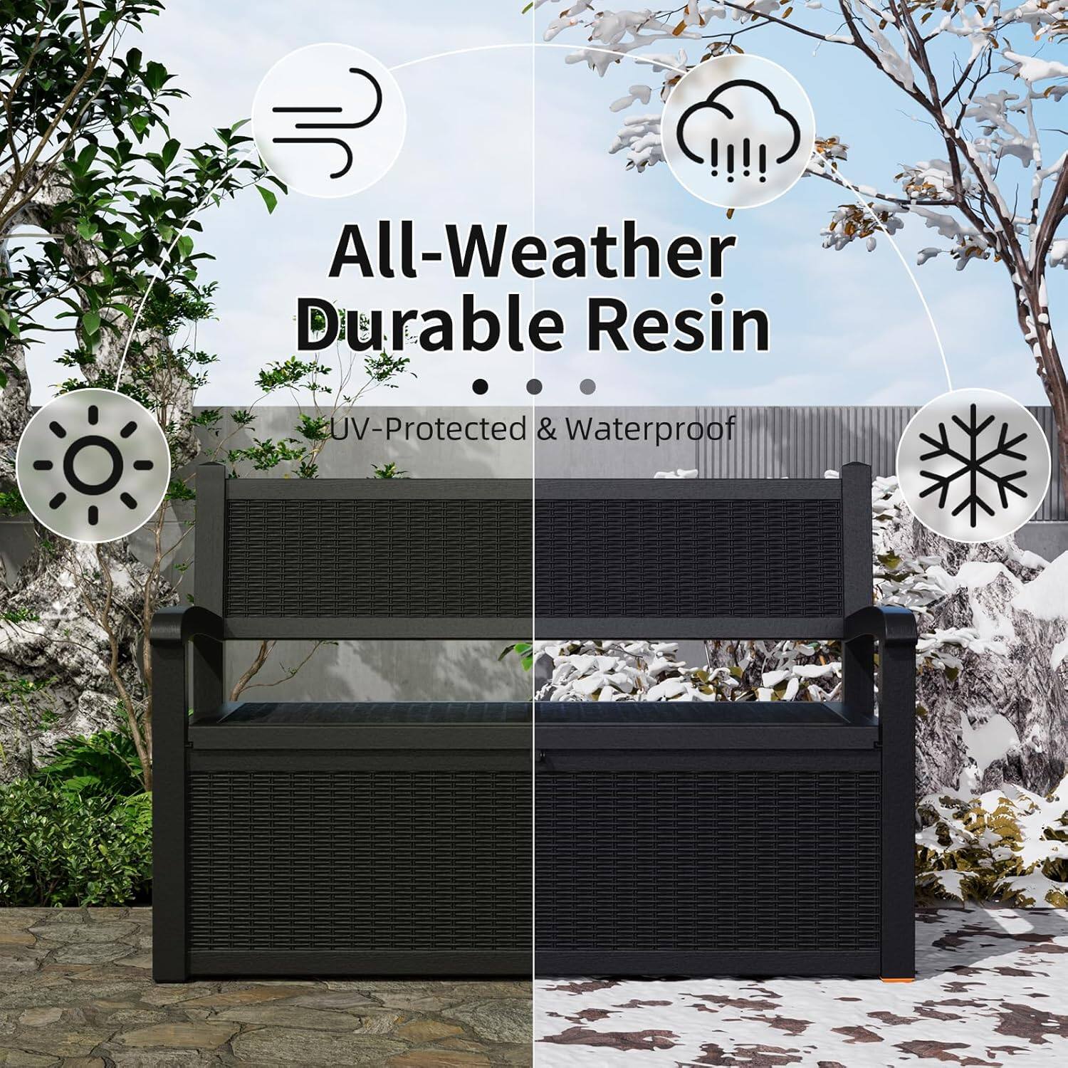 All-Weather Durable Resin  
UV-Protected & Waterproof