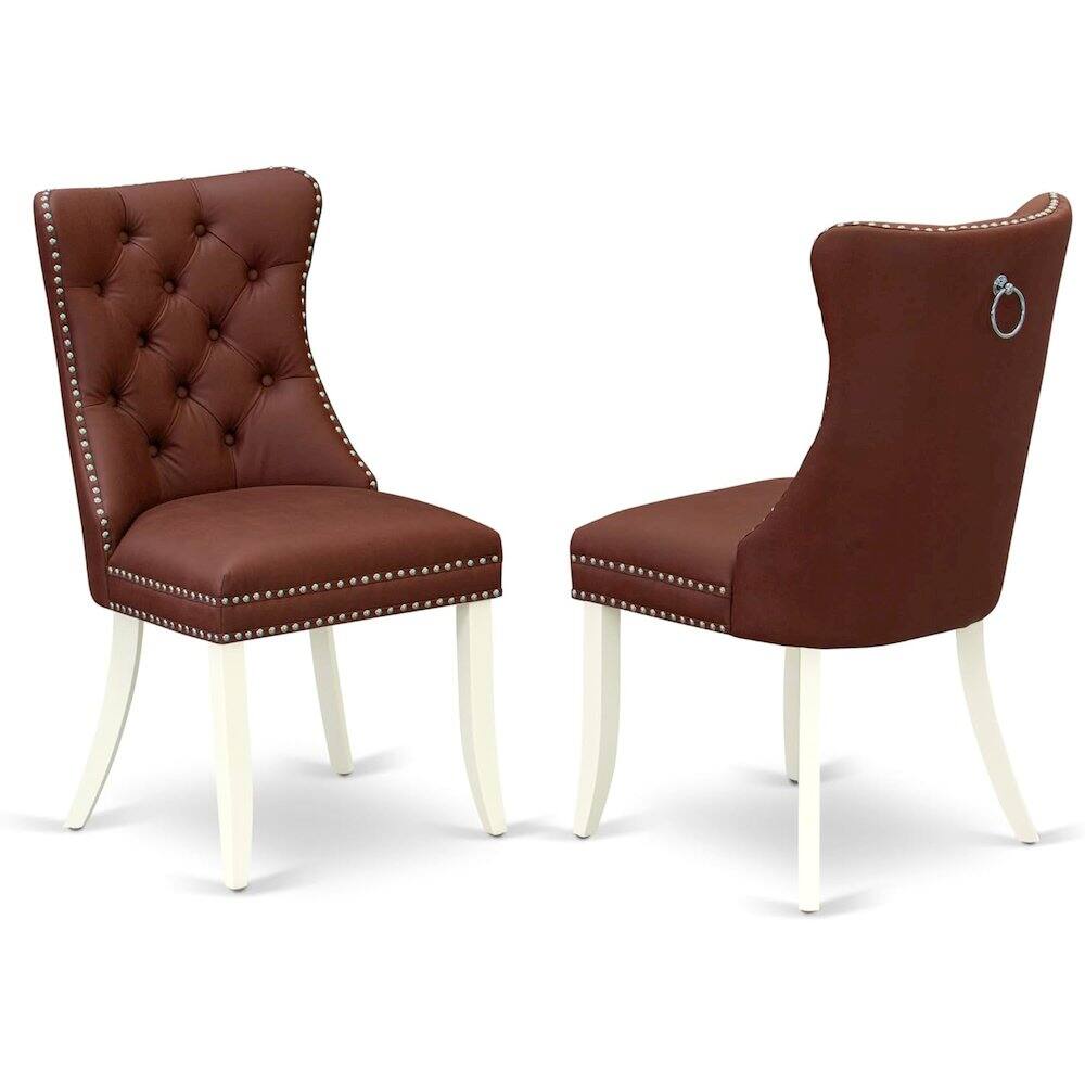 Angle. East West Furniture - East West Furniture Boston 3 Piece Dining Room Set Contains a Round Kitchen Table and 2 Upholstered Parson Chairs - White.