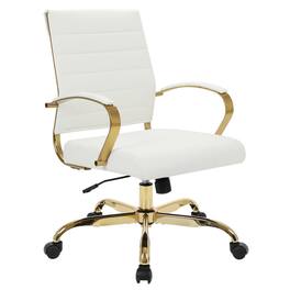 LeisureMod - Benmar Leather Office Chair with Gold Accents, Adjustable Height, Swivel, Ergonomic Design for Home Office or Workspace - White