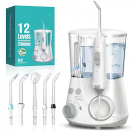 GlowWise - Advanced Water Flosser: 2 Modes & 12 Pressure Settings, 5 Jet Tips for Braces/Sensitive Gums, Family Use - White